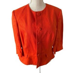 RALPH LAUREN BLACK LABEL Orange Linen Pearl Neck‎ 3/4 Sleeve Cropped Blazer 12